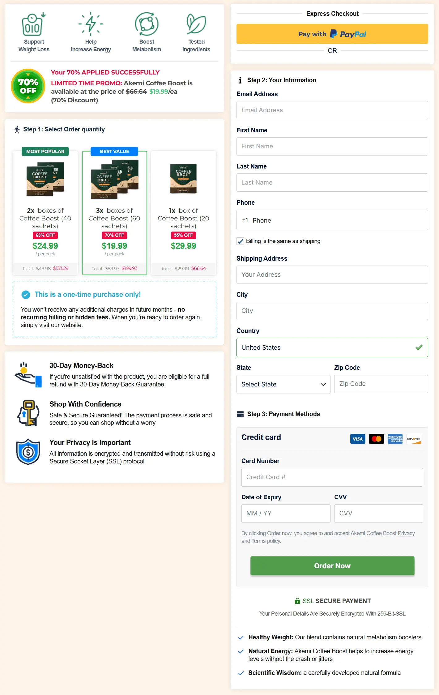 Akemi Coffee Boost secure checkout page